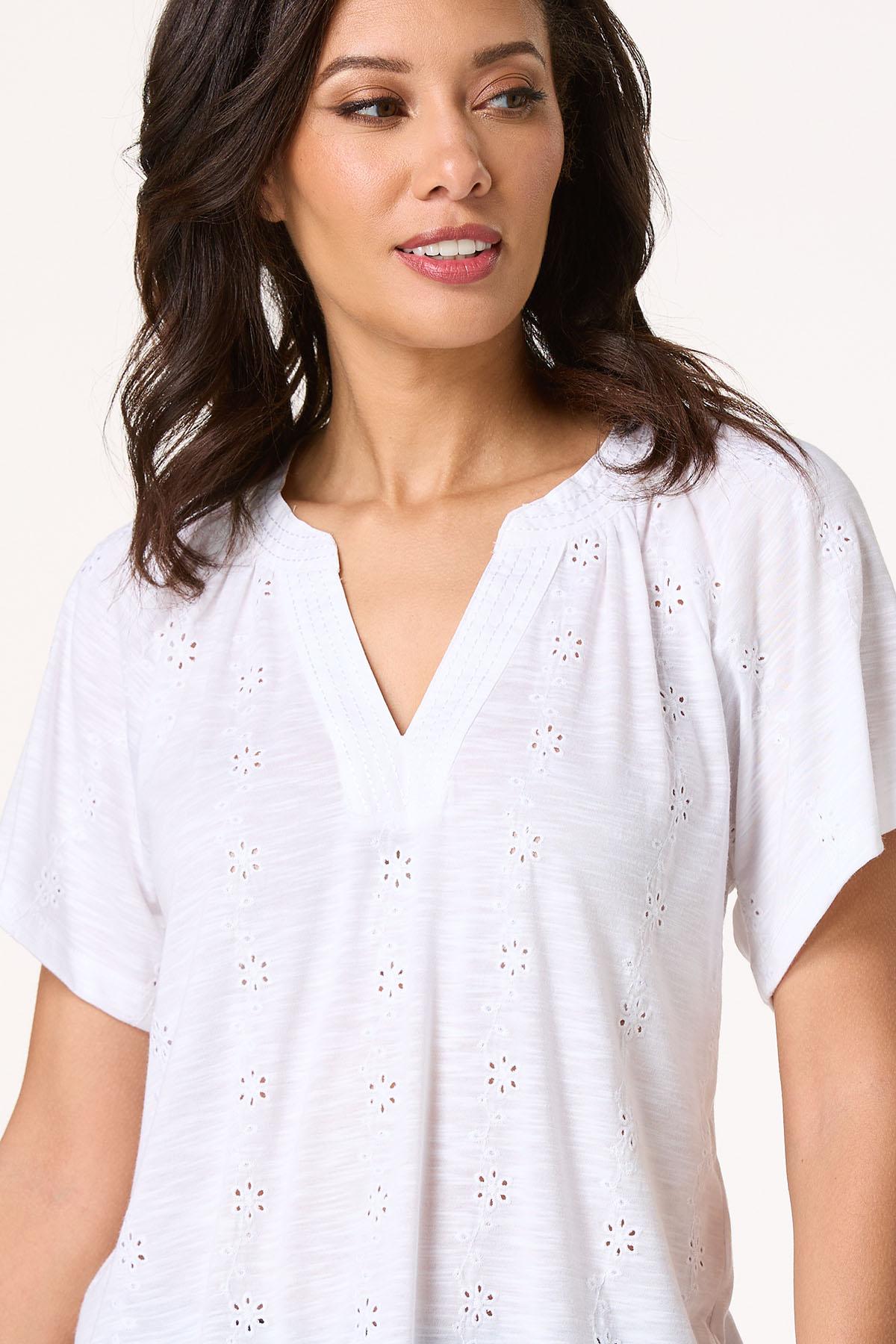 White Embroidered Eyelet Top