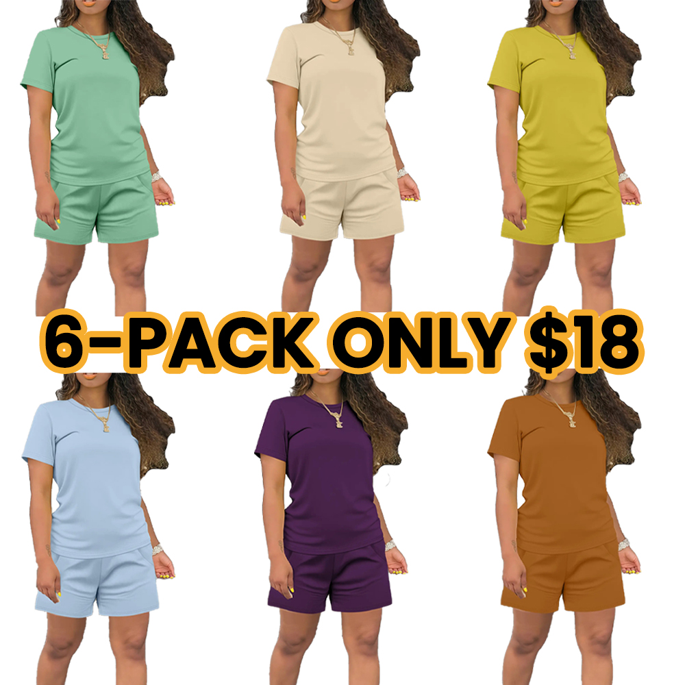 Women's Summer Casual Set, Short Sleeve Top & Shorts, Solid Color