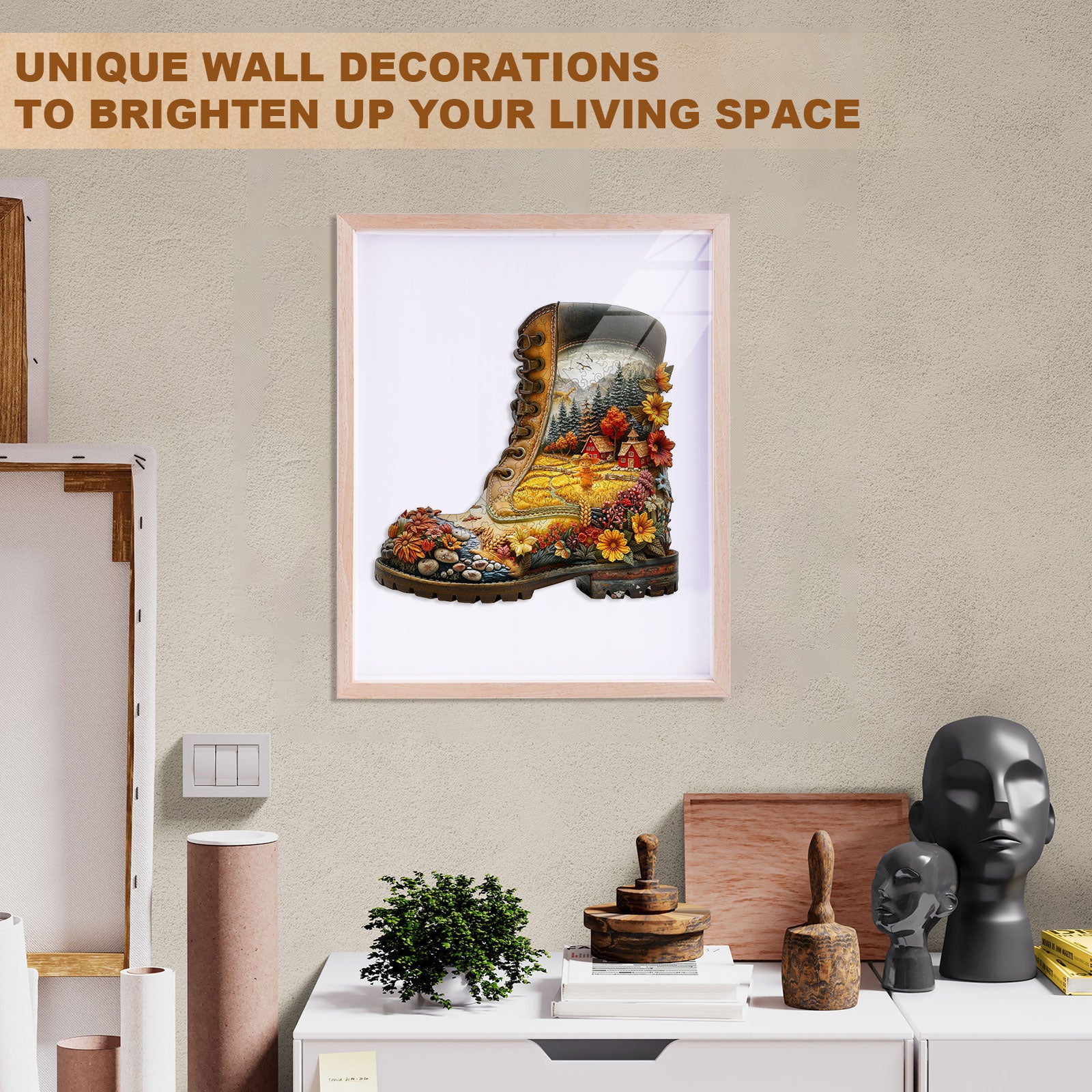 Wheat Field Boots Wooden Jigsaw Puzzle