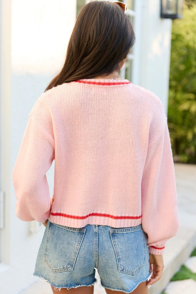 Emmie Pink Crochet Open Cardigan