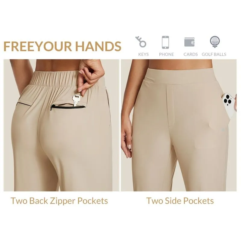 Women's Lightweight Breathable Soft  Ankle Pants Business Casual Summer Silky with Zipper Pockets Stretch Petite