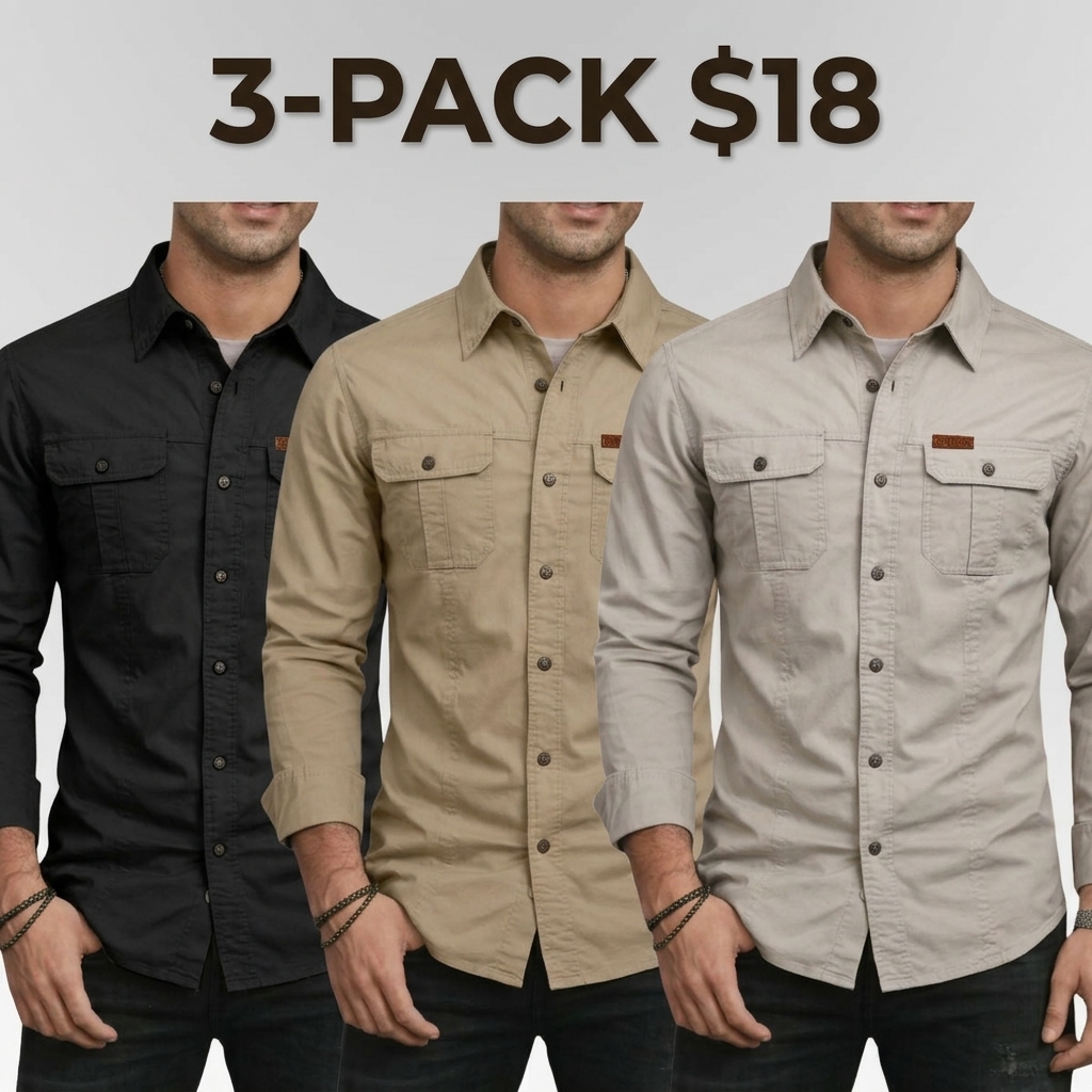 Men's Long Sleeve Workwear Shirt - Outdoor Casual Versatile Top