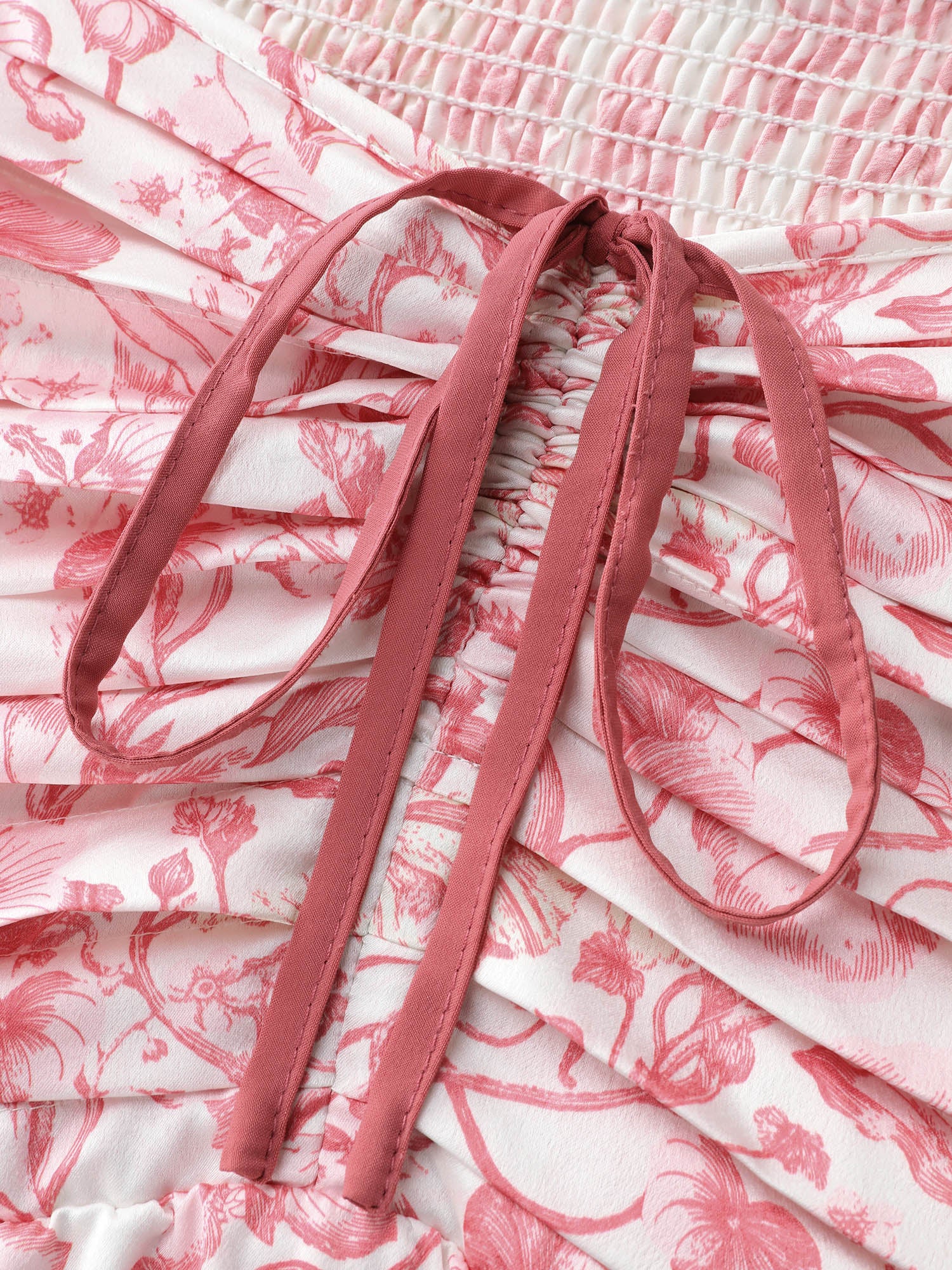 Romantic Floral Ruched Bodice Stretchy Waist Midi Dress