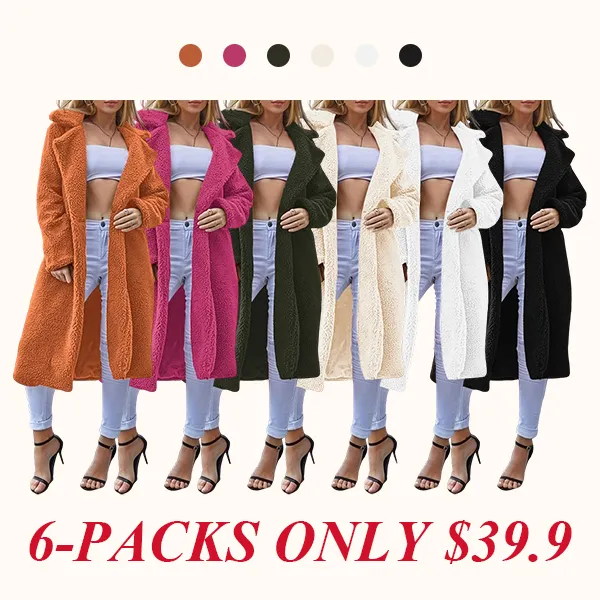 Women's Plain Pocket Button Front Faux Fur Coat