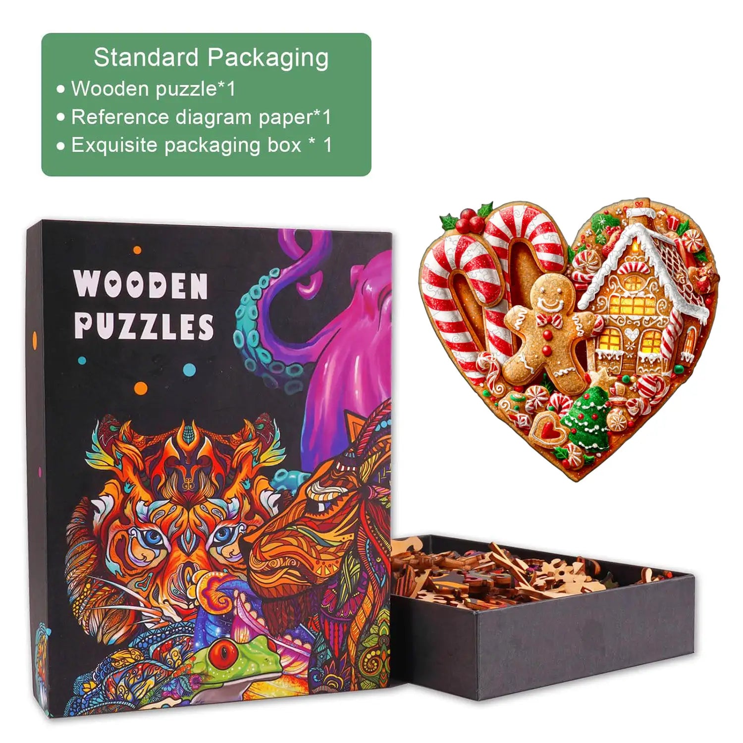Heart-shaped Christmas cookies Wooden Jigsaw Puzzle
