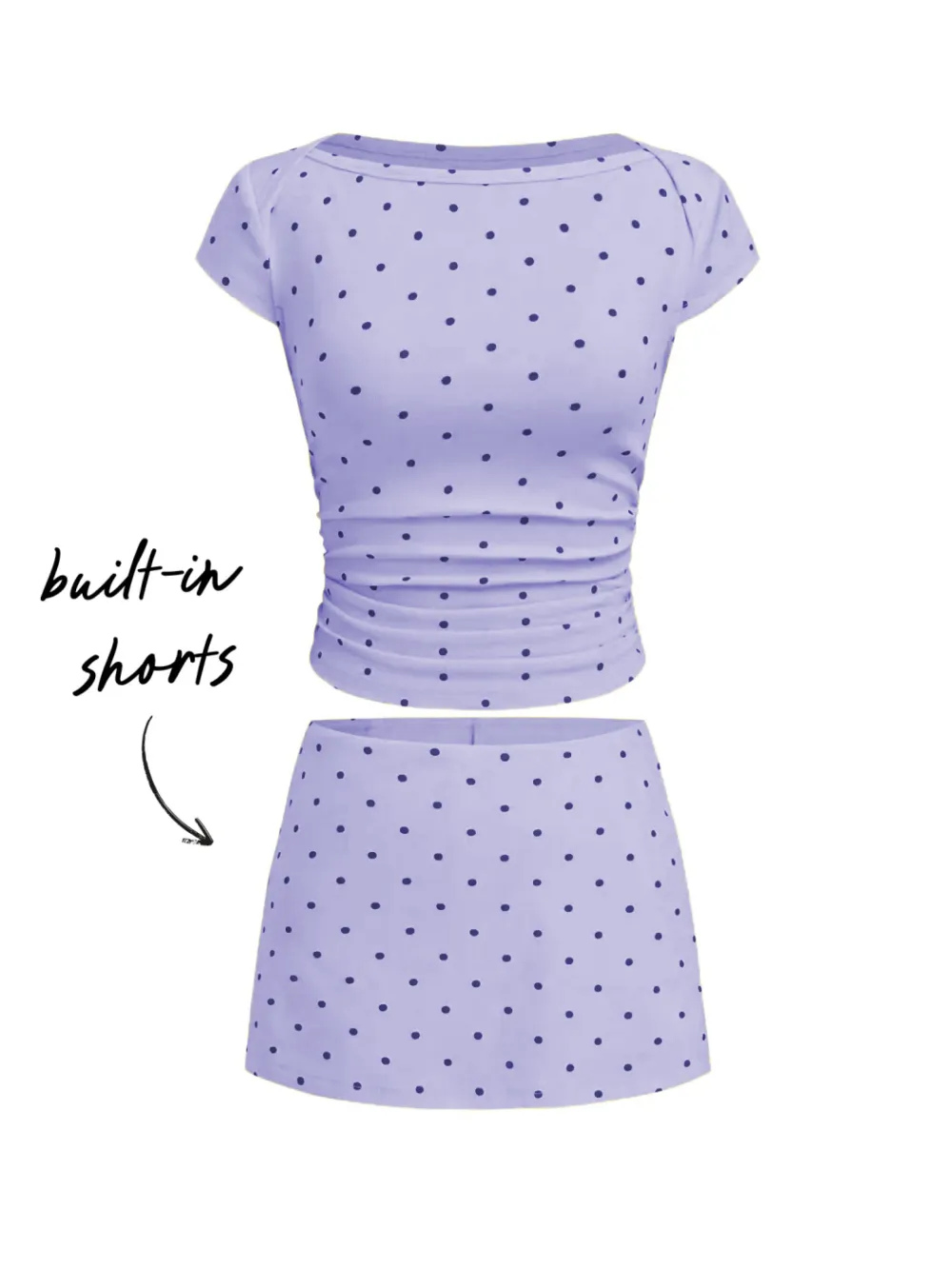 Cotton-Blend Polka Dot Boat Neck Tee & Mini Skort Set