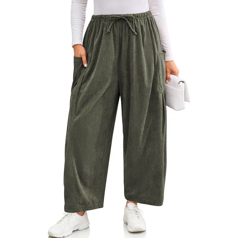 Womens Corduroy Pants Wide Leg Palazzo Harem Pants
