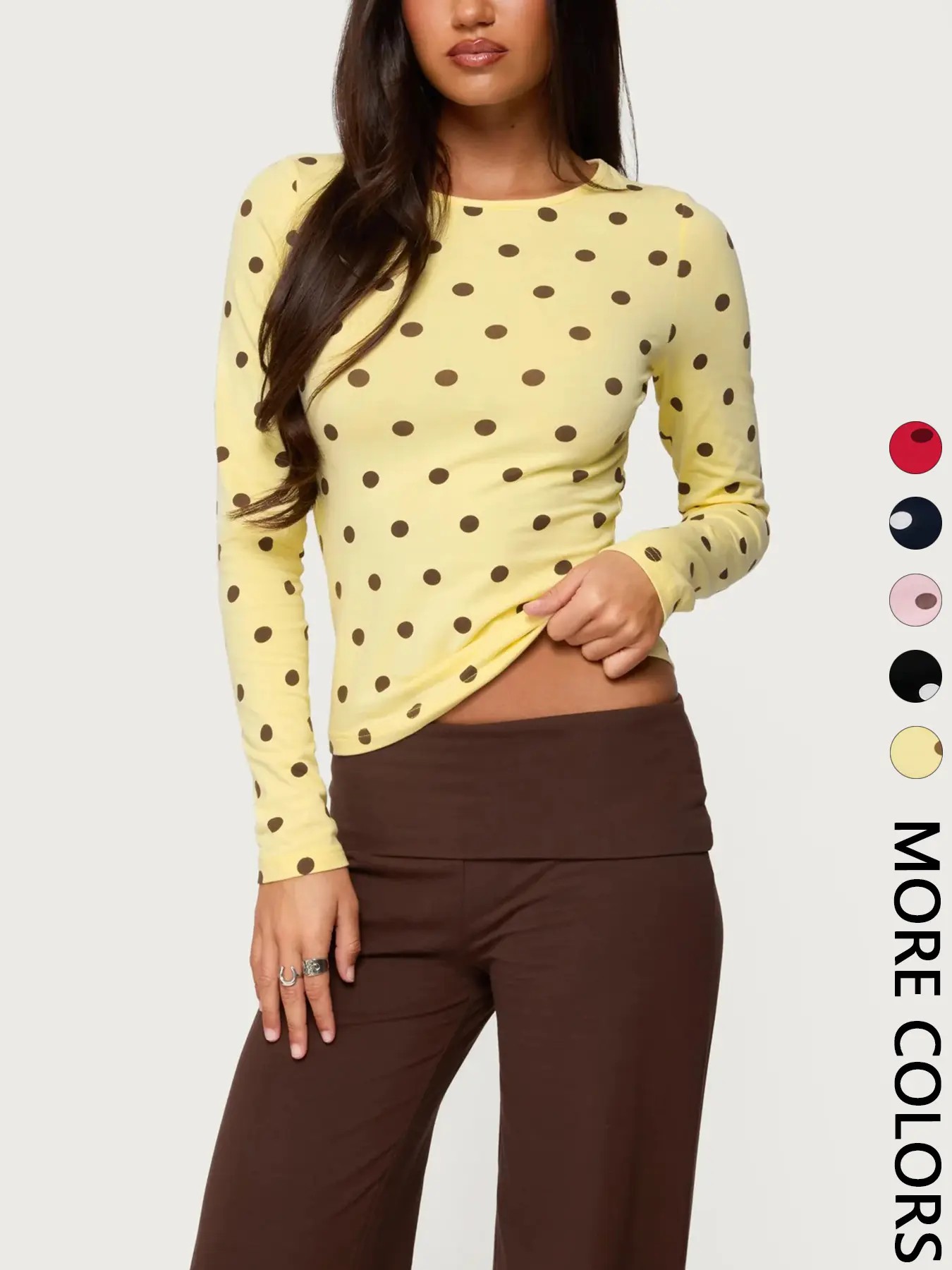 Women’s Retro Polka Dot Slim Fit Long Sleeve Crop Top – Vintage Chic Casual Style