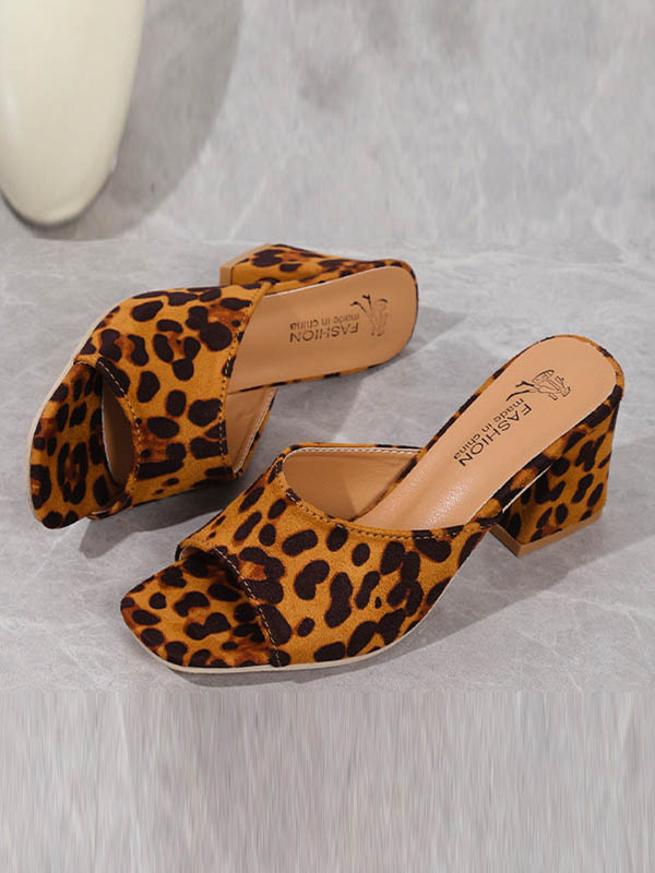 Leopard Open Toe Slippers Pumps Sandals