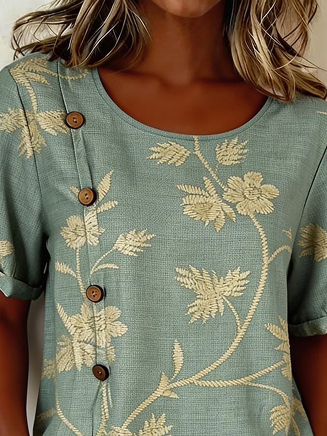 Women's Casual Round Neck Printed Short-Sleeve Top- Fast Shipping