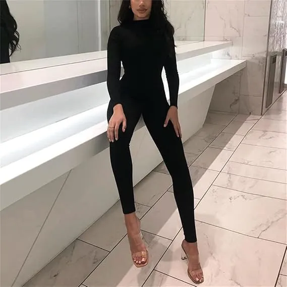 Women's Solid Round Neck Skinny Jumpsuit