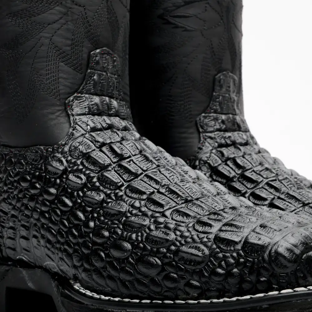 Black Caiman Hornback Leather Boots With 3D Lightweight Sole - Composite Toe