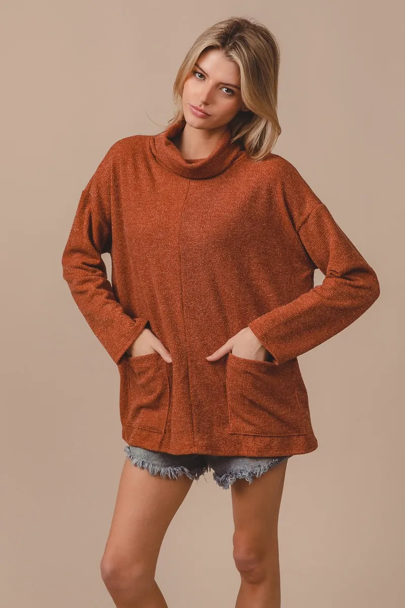 Piper Rib Double Pocket Turtle Neck Sweater
