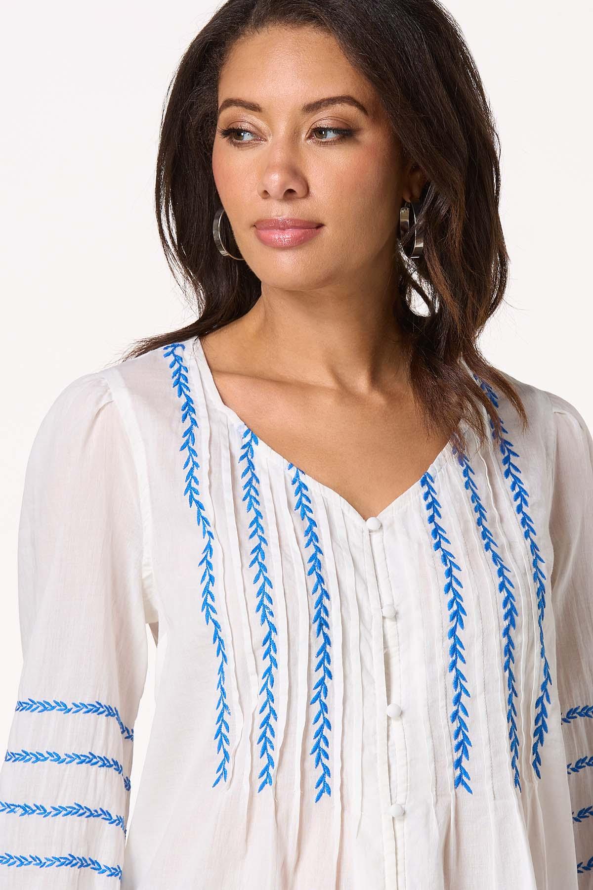 Vine Embroidered Lace Trim Top