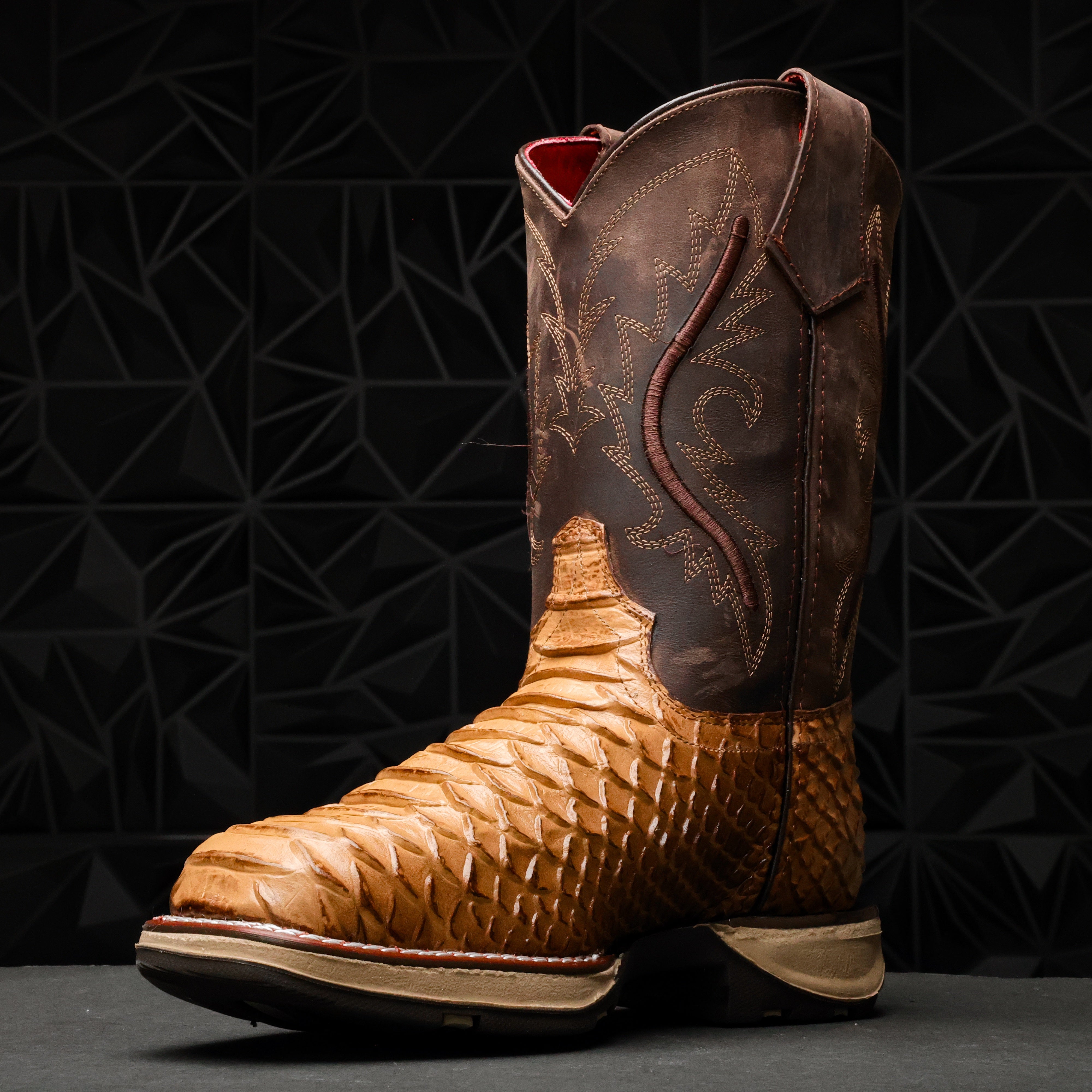 Rustic Honey Anaconda Leather Boots With 3D Lightweight Sole - Composite Toe