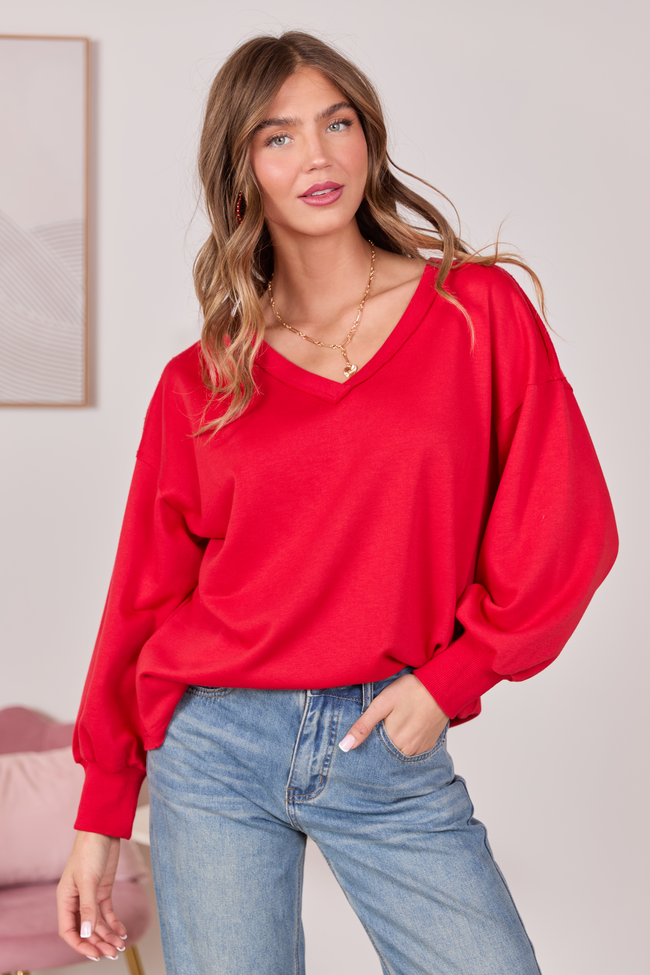 Masyn Red V-Neck Pullover
