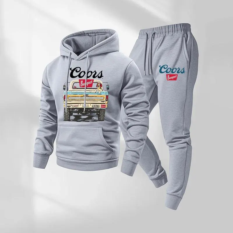 Retro-print hooded sweatshirt and sweatpants set