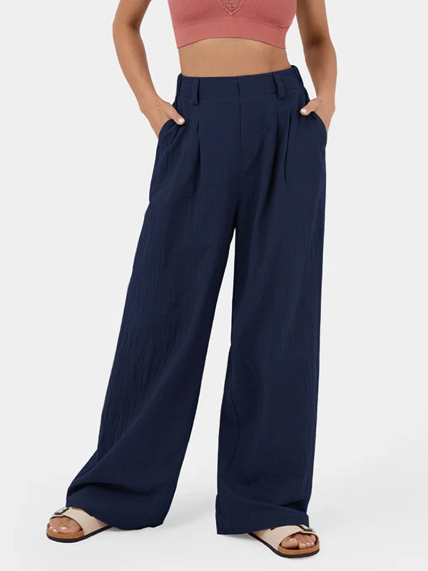 Pleated Solid Color Split-Joint Loose Wide Leg Trousers Pants