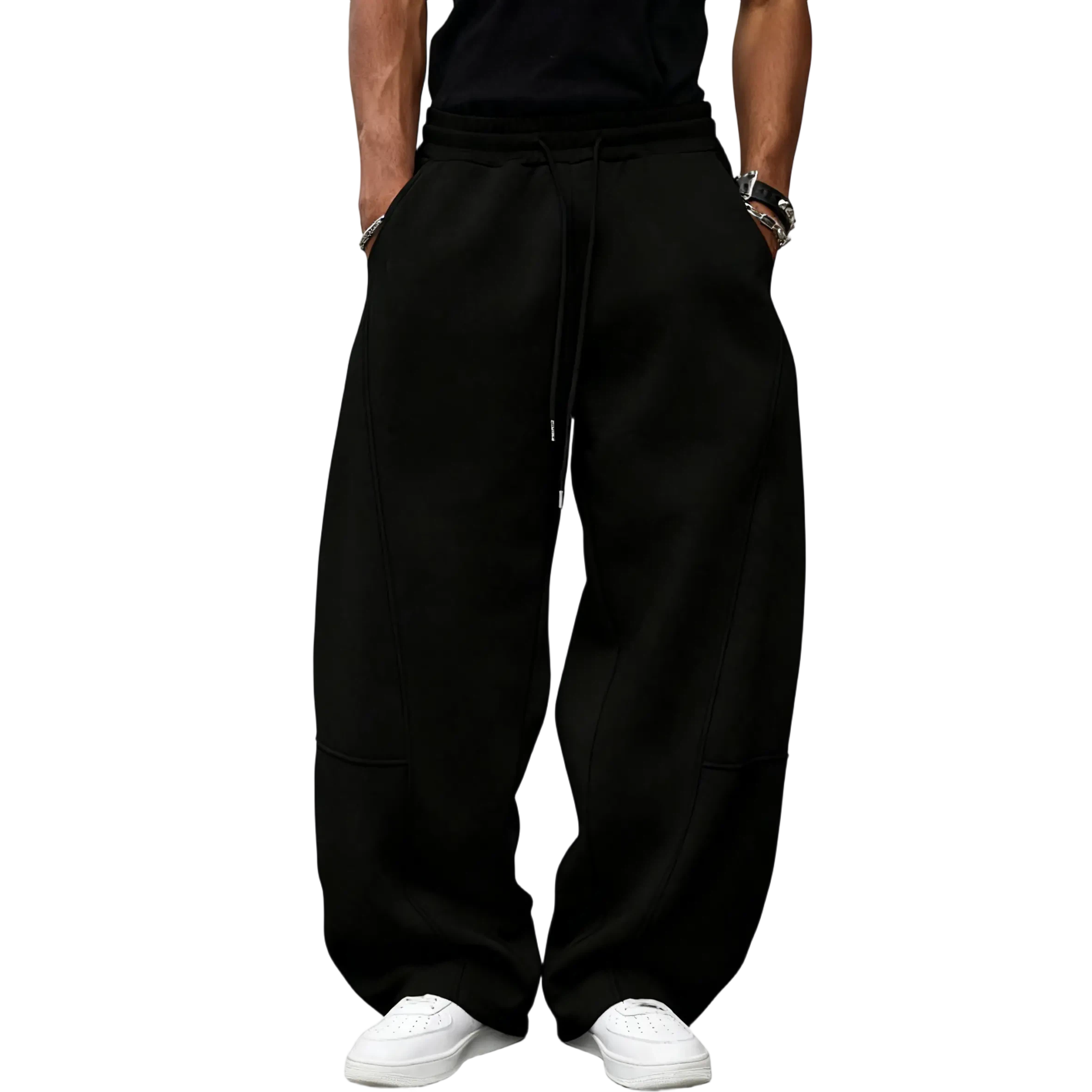 Unisex Drawstring Waist  Straight Wide-Leg Loose Fit Jogger Pants