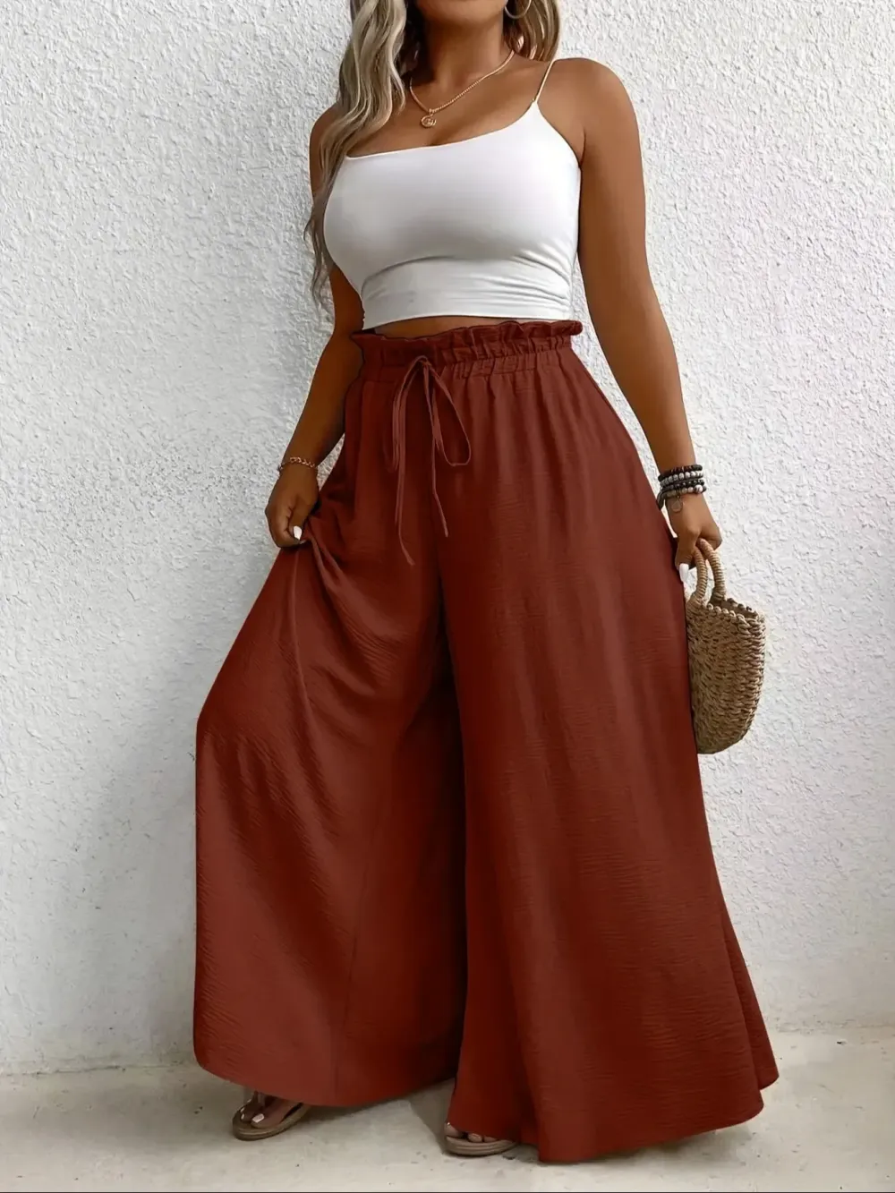 Elegant Plus Size Women's Wide Leg Pants, Loose Fit Commuter Style, Drapey Casual Trousers