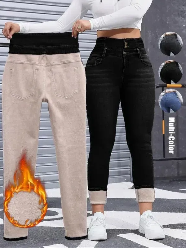 🔥6-PACK ONLY $24🔥Women's High Elasticity Fleece Lined Thick Denim Jeans🔥Final Day Clearance!🛒