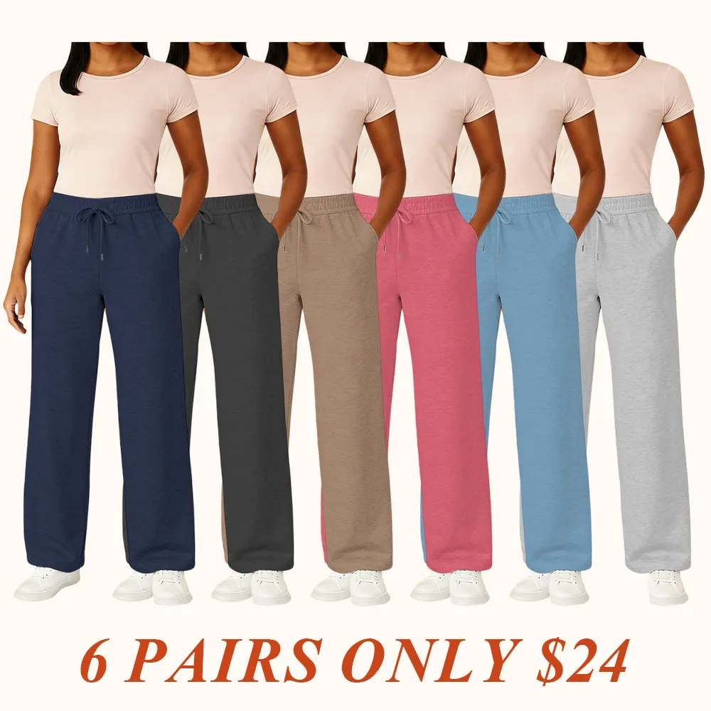 Women's Multi Pack Heavyweight Wide Leg Loose-Fit Fleece Sweatpants