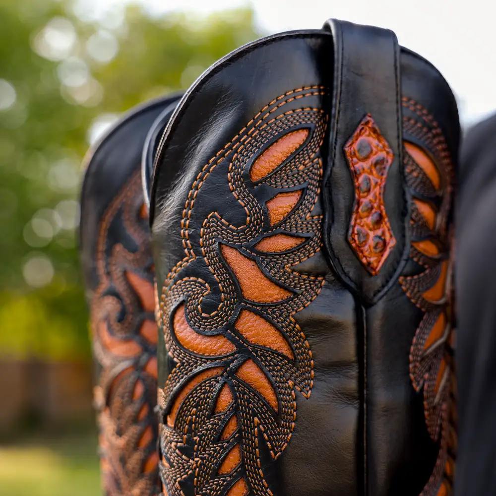 Cognac Caiman Hornback Leather Boots - Square Toe