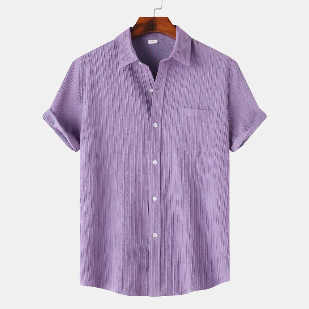 2025 Summer New Men'S Solid Color Lapel Short Sleeve Shirt Men