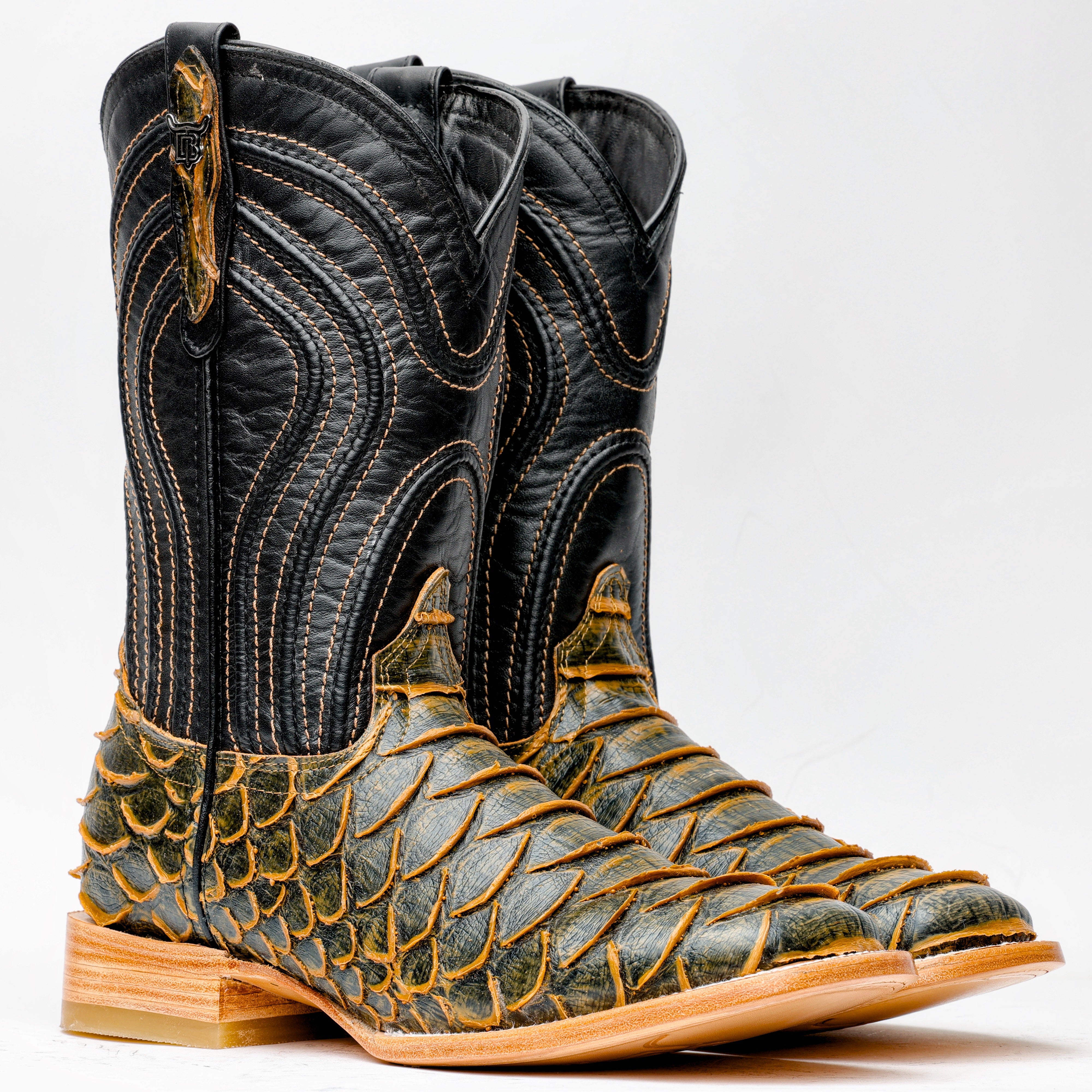 Light Rustic Brown Python Leather Boots - Square Toe