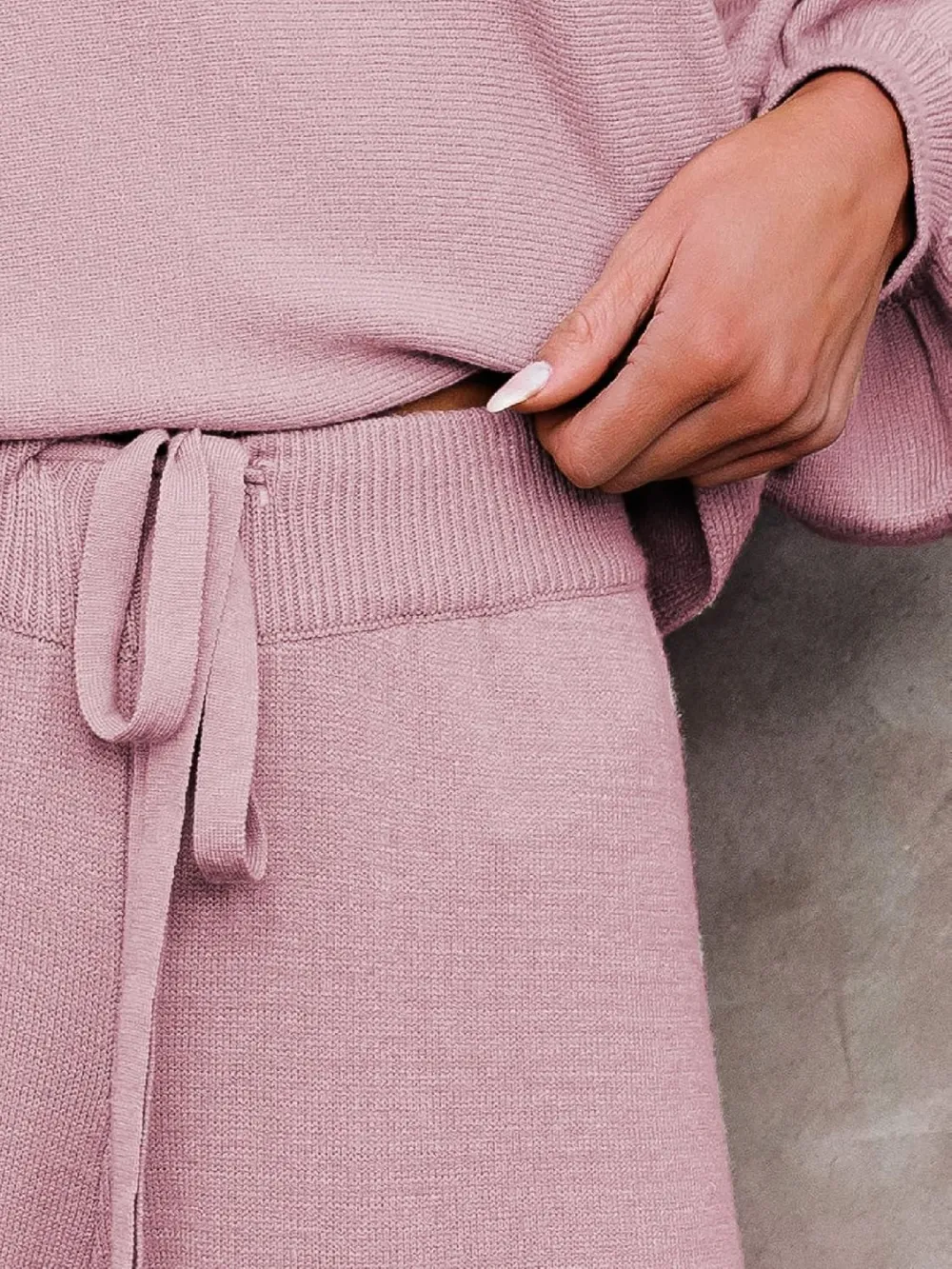 Womens Fall Winter Casual Solid Knitted 2 Piece Sets Long Sleeve Hoodie