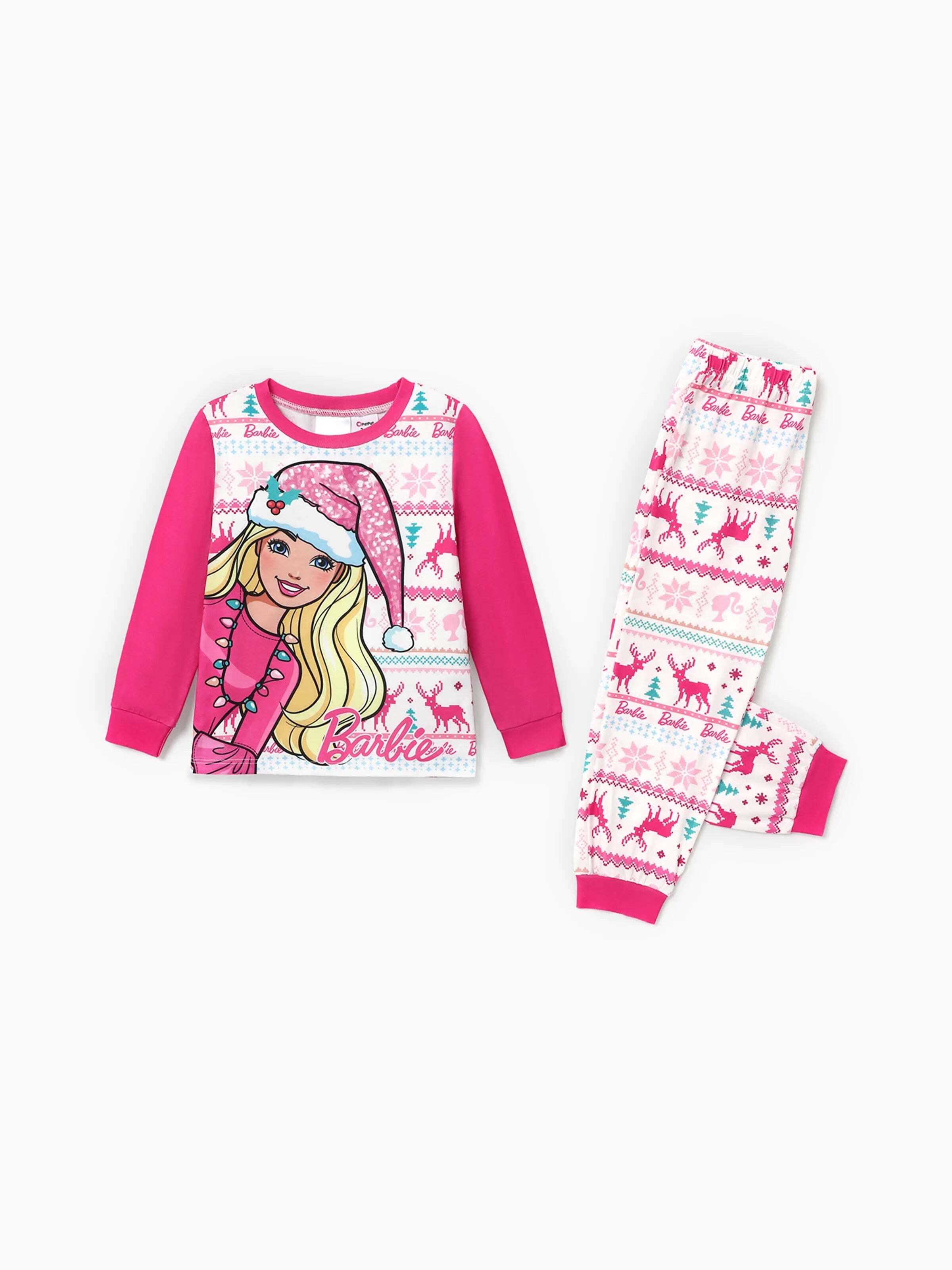 Barbie Mommy and Me Christmas Snowflake Deer Pattern Print Pajamas Sets with Christmas Socks