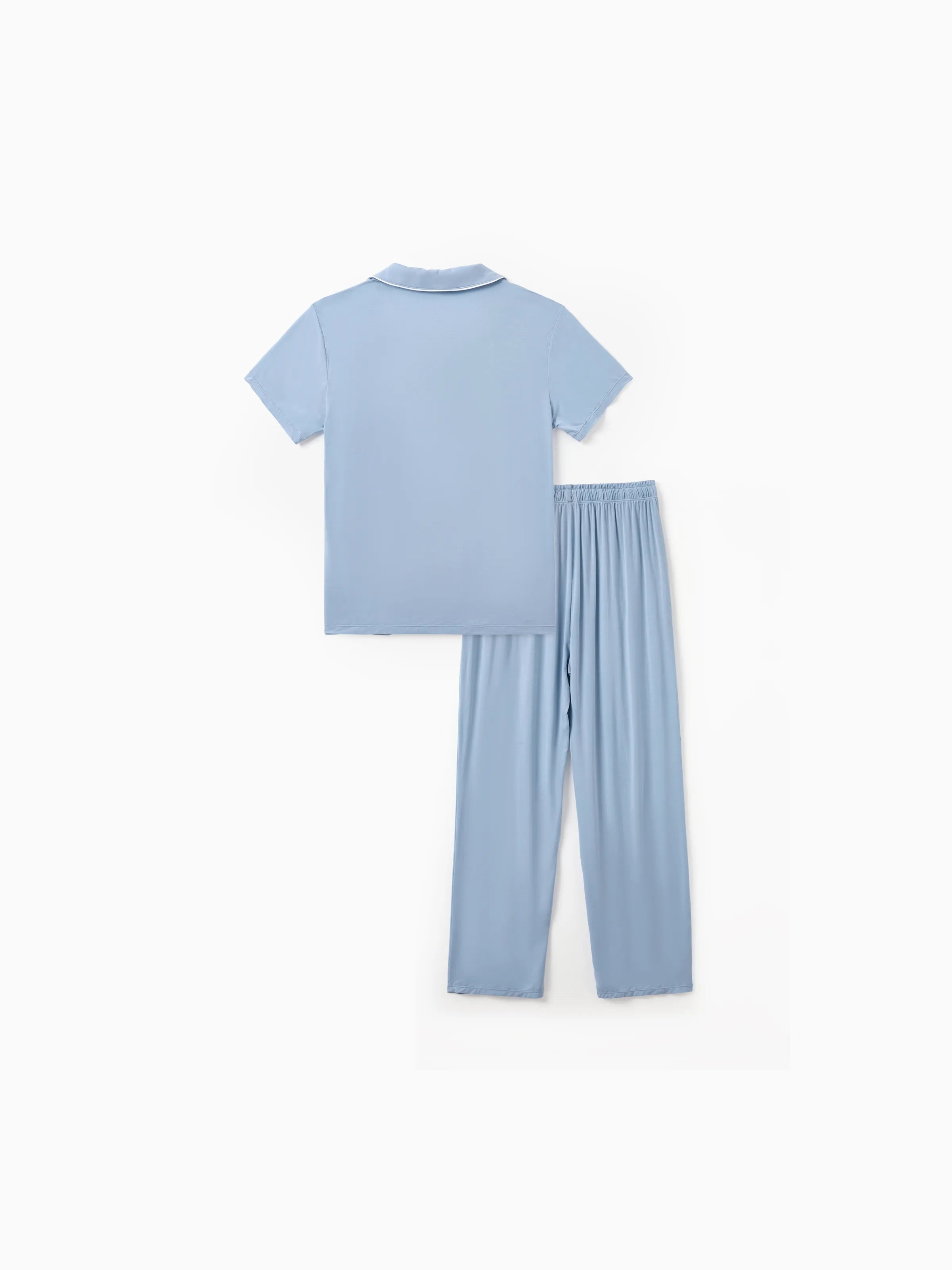 Family Matching Bamboo Pajamas Soft Bamboo Viscose PJs for Men Women Kids Toddler Baby, Classic Blue Short-sleeve Sleepwear with Button-Down Shirt and Pants Blue grey