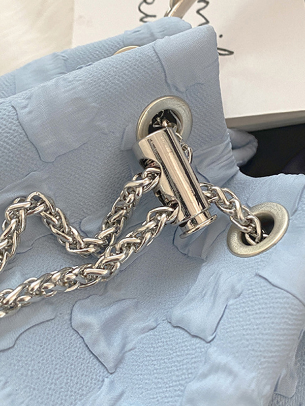 Urban Solid Color Checkered Chain Bucket Messenger Bags