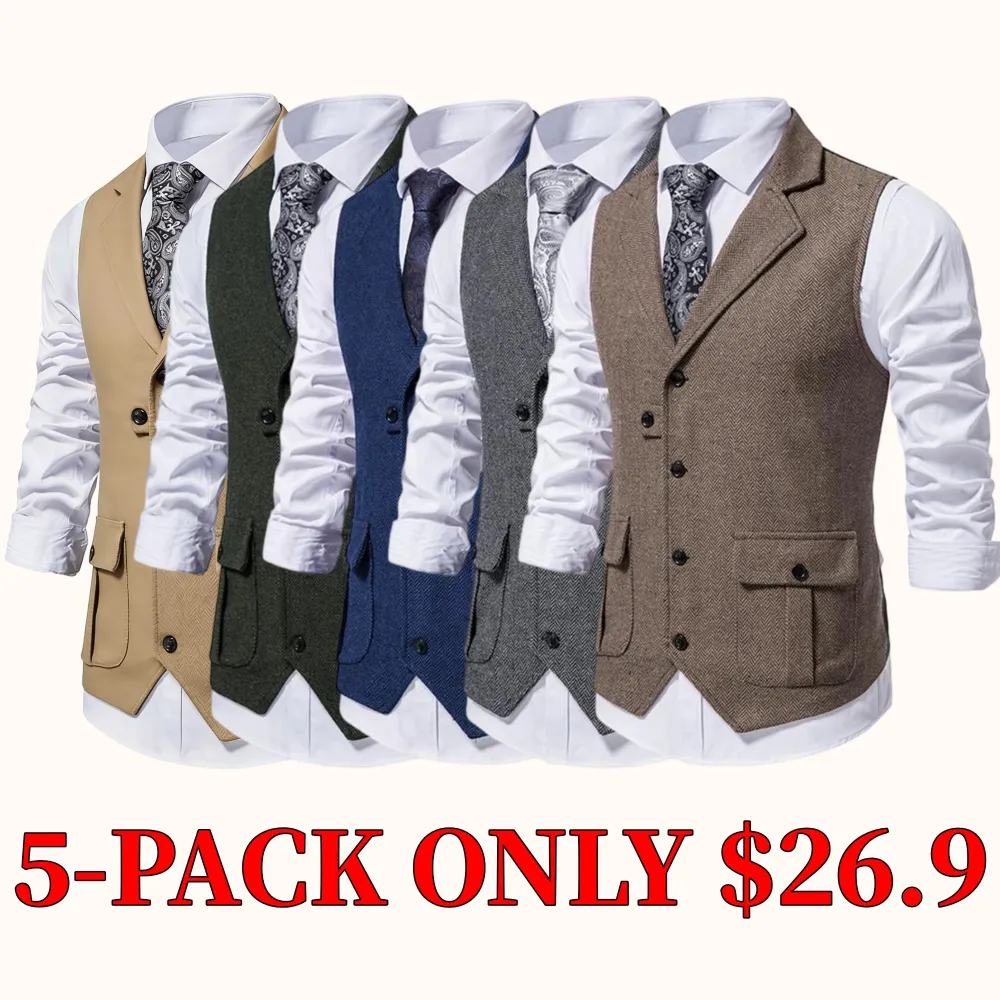 Men's solid color button-front vest with pockets