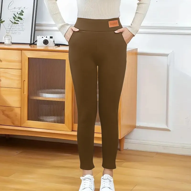 Women's solid casual plush leggings