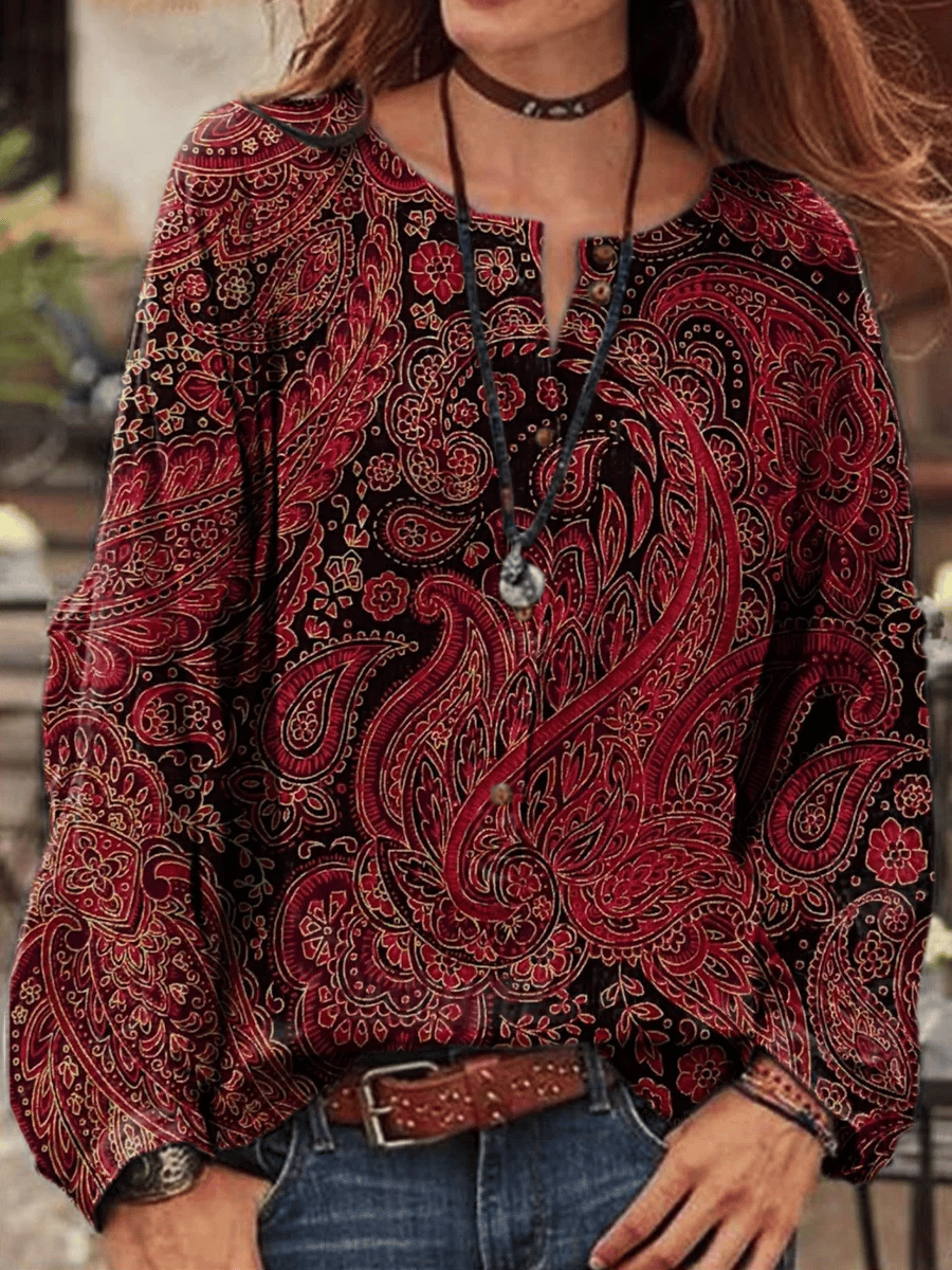 Women's Western Retro Flowers Printed Shirt