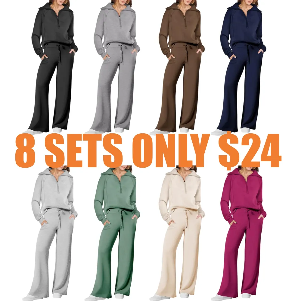 Women’s Half Zip Sweatshirt Wide Leg Sweatpant Lounge Set Tracksuit