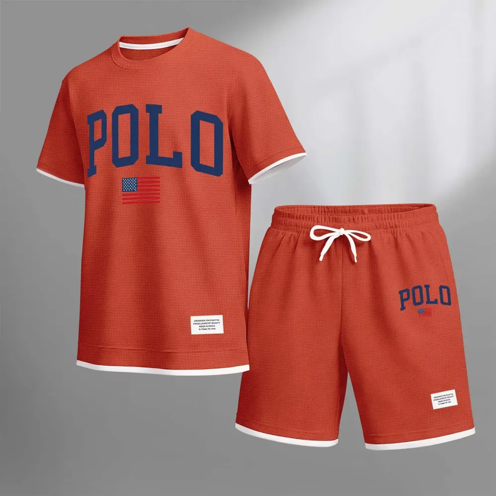 Men's Polo Print Drawstring Shorts Set For Spring/Summer. A Casual Summer Outfit