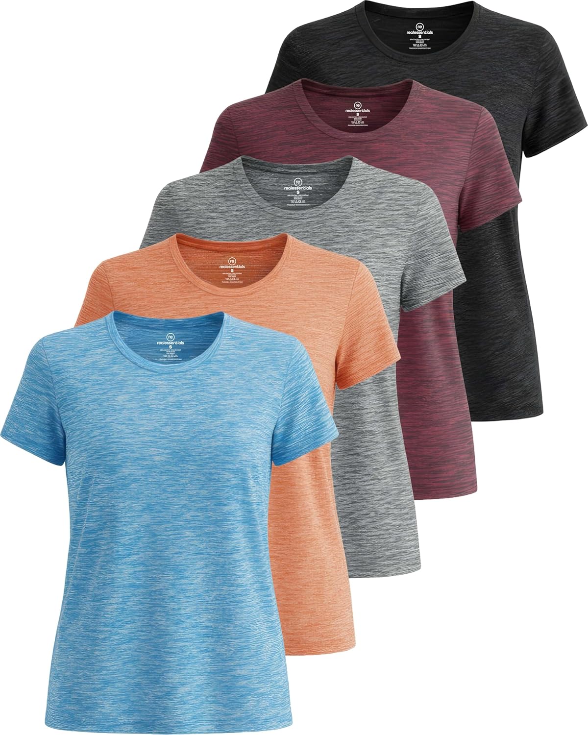 🔥Real Essentials 5 Pack🔥 Women's Short Sleeve T-Shirts Workout Tops Fitness Pilates Gym Activewear Athletic (Plus Available)