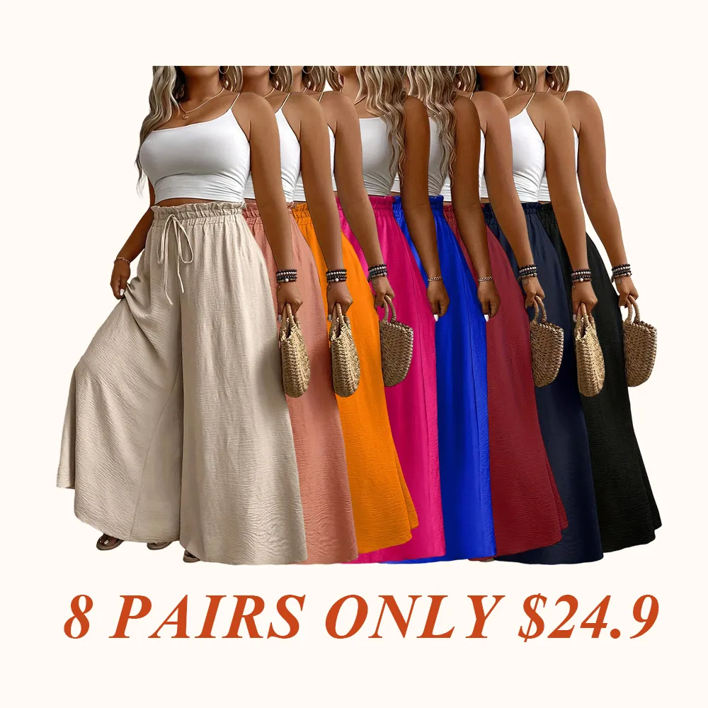 Elegant Plus Size Women's Wide Leg Pants, Loose Fit Commuter Style, Drapey Casual Trousers