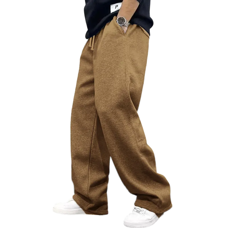 Men's Casual Fashionable Versatile Trendy New Plain Simple Drawstring Wide-Leg Long Pants
