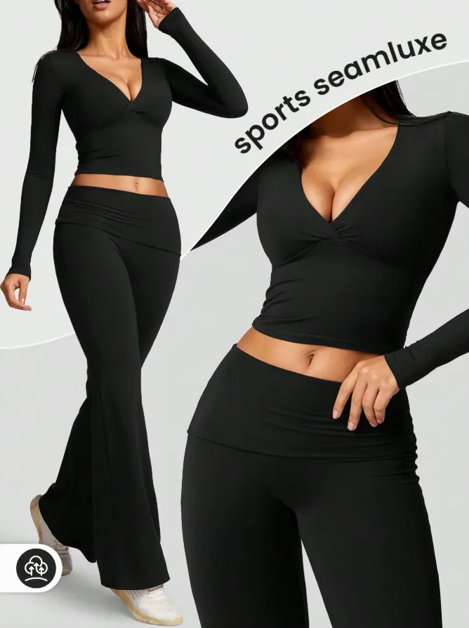 Women's High Elastic Soft V-Collar Flared Pants Set