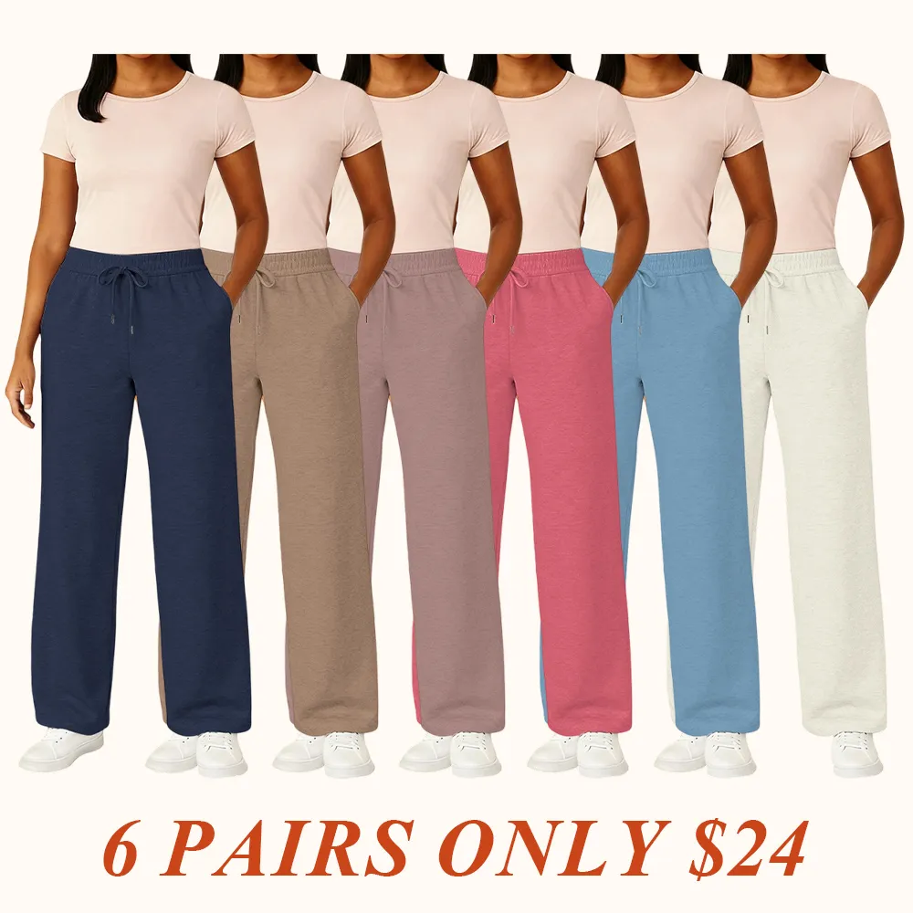 Women's Multi Pack Heavyweight Wide Leg Loose-Fit Fleece Sweatpants