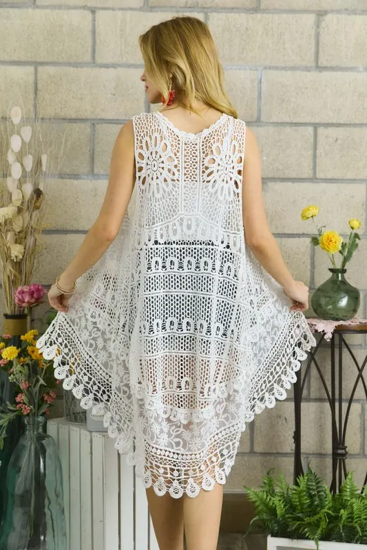 Crochet Lace Sleeveless Vest Cardigan
