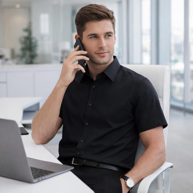 Alimen Stain-Resistant Short Sleeve Dress Shirt - Waterproof & Classic Style