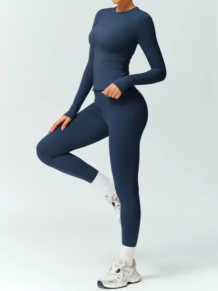 Women's Solid Color Long Sleeve Tee & Leggings Tracksuit Set