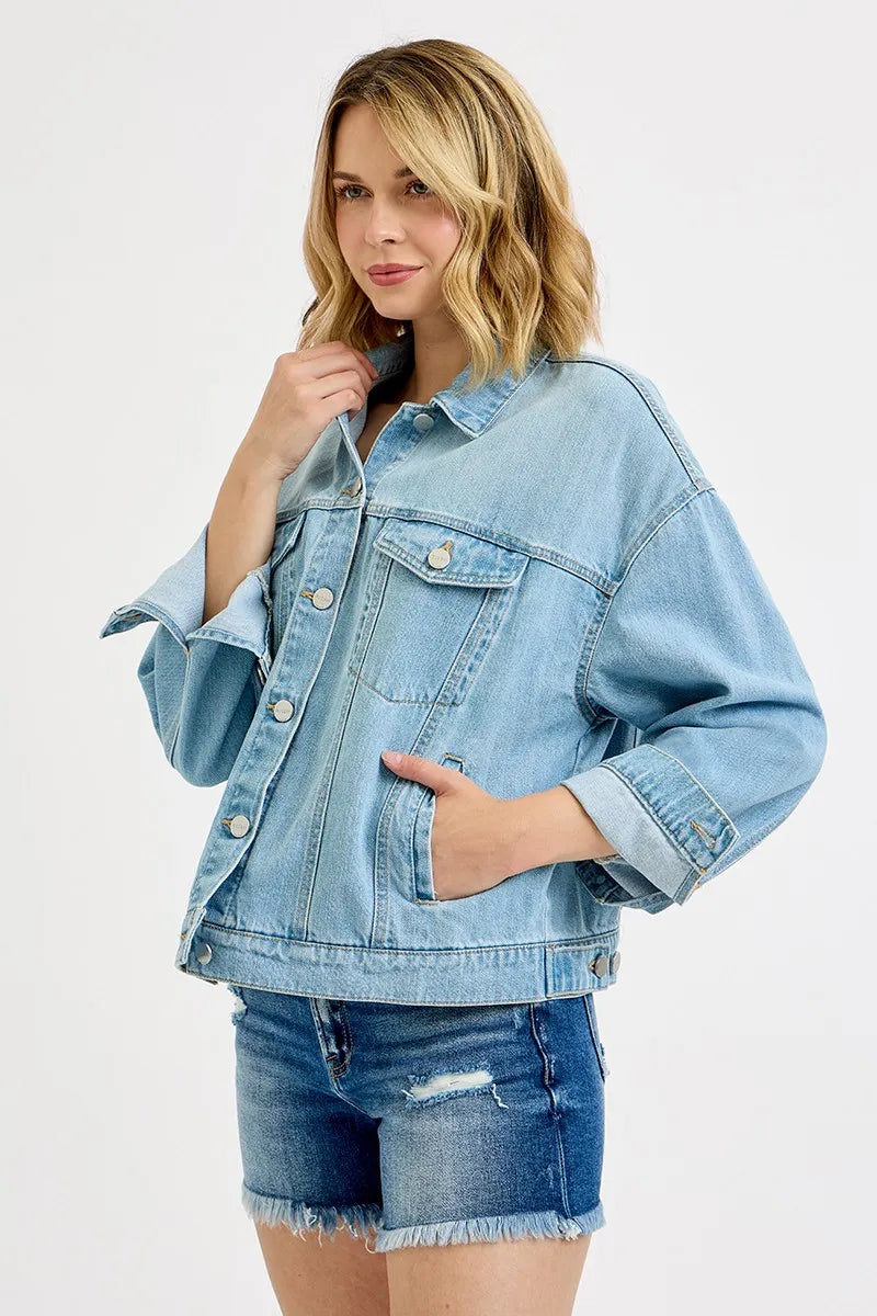 Washed Dropped Shoulder Denim Jacket