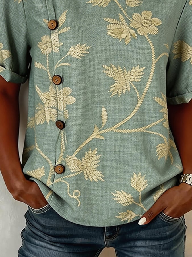 Women's Casual Round Neck Printed Short-Sleeve Top- Fast Shipping
