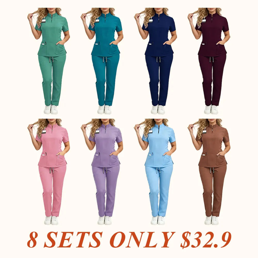 Ladies Healthcare Scrub Set with Multi-Pockets, Breathable Quick-Dry Wrinkle-Resistant Fabric