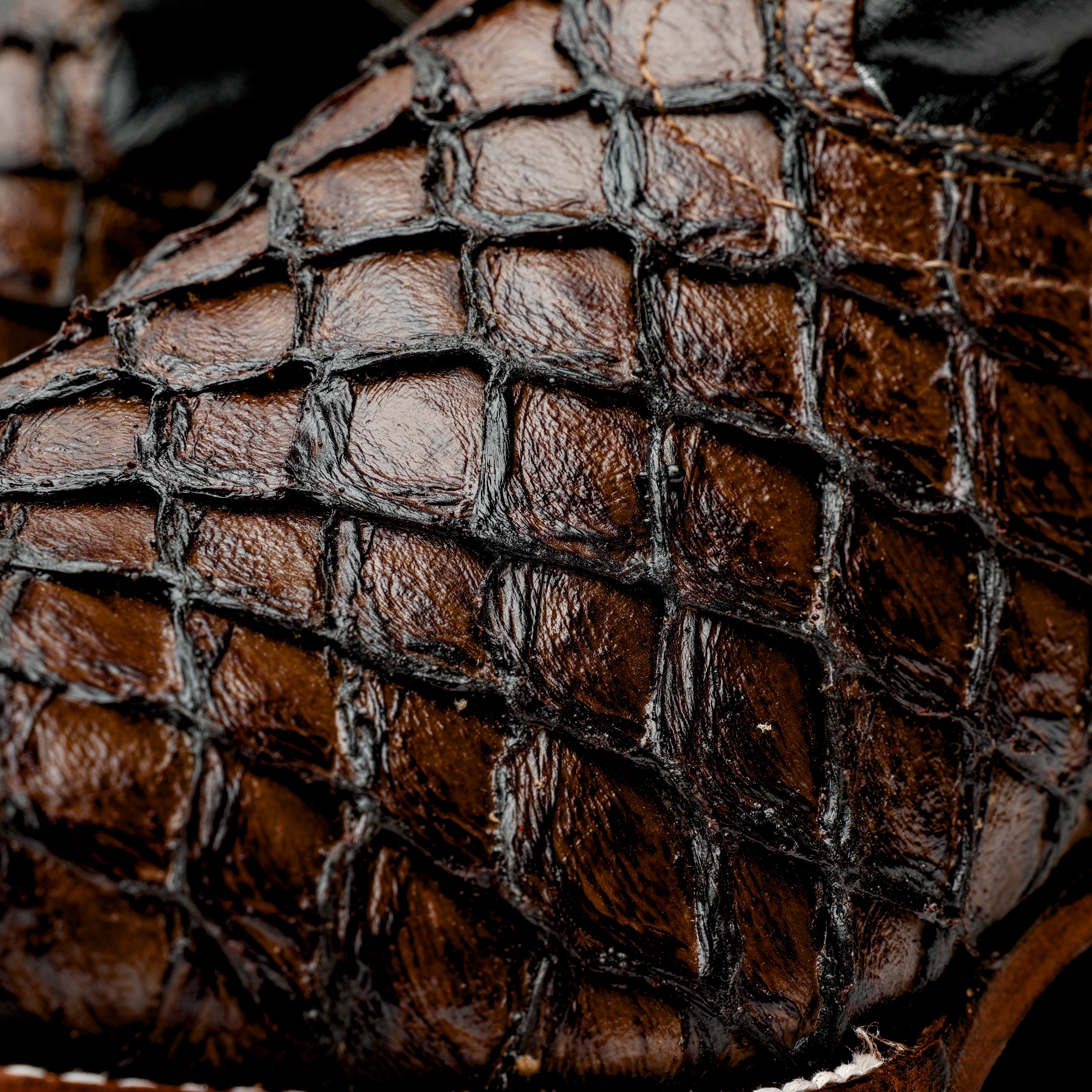 Brown Mini Pirarucu Leather Boots - Square Toe